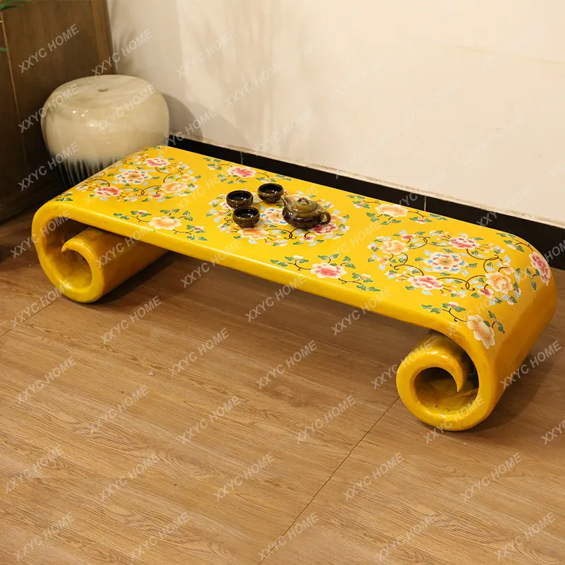 Solid wood coffee table new Chinese tea table antique paint hand-painted short table