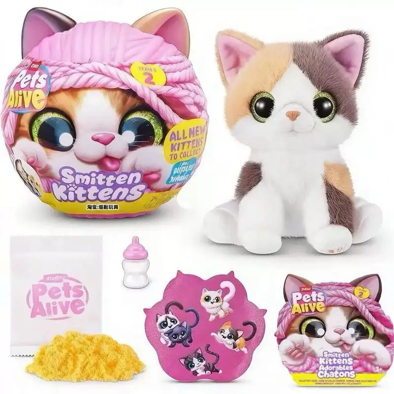 Gato de Pelúcia ZURU Pets Alive Smitten Kittens Série 2, Brinquedo em Caixa Surpresa com Efeitos de Som e Luz, Presente em Caixa Misteriosa