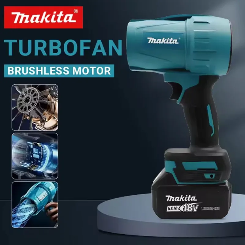 Makita 18V Turbo Jet Fan Violent Blower Electric Air Duster with Rechargeable Light Car Cleaning Tool 30000RPM High Wind Speed