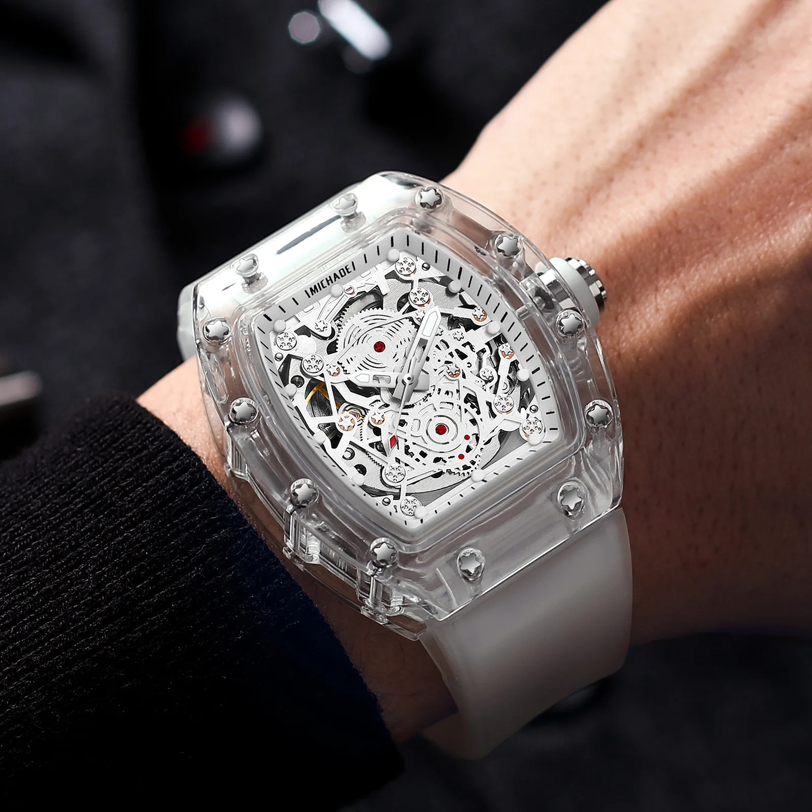KIMSDUN Transparent Barrel-shaped Waterproof Hollow Fully Automatic Mechanical Watch Men's Watch Fashionable Men's Watch