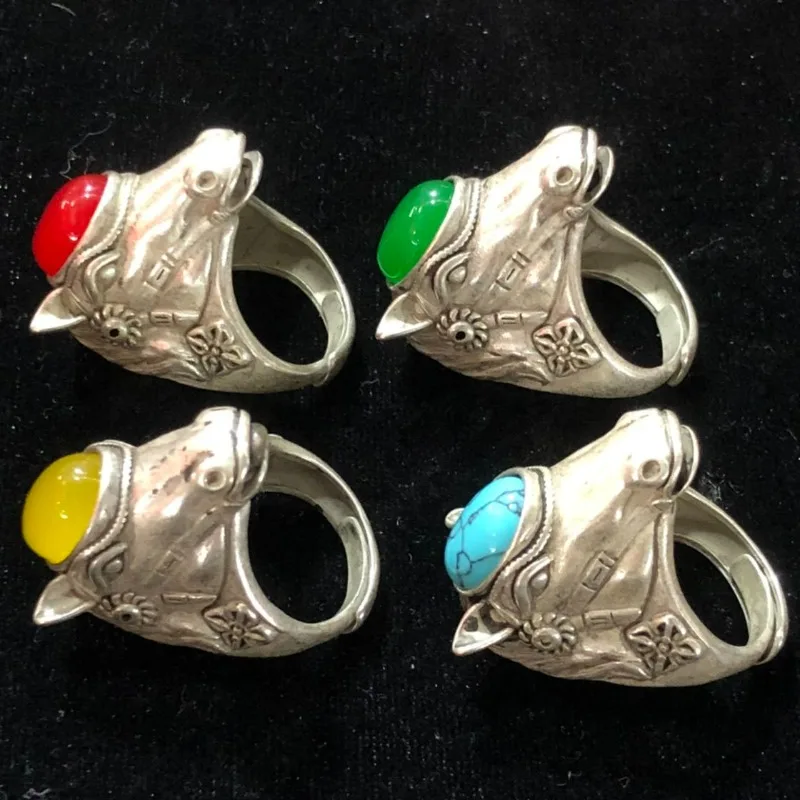 Vintage Collectible Chinese Zodiac Horse Ring, Imitation Qianlong Mark Qing Dynasty Antique‑Style Finger Jewelry Sold Per Piece