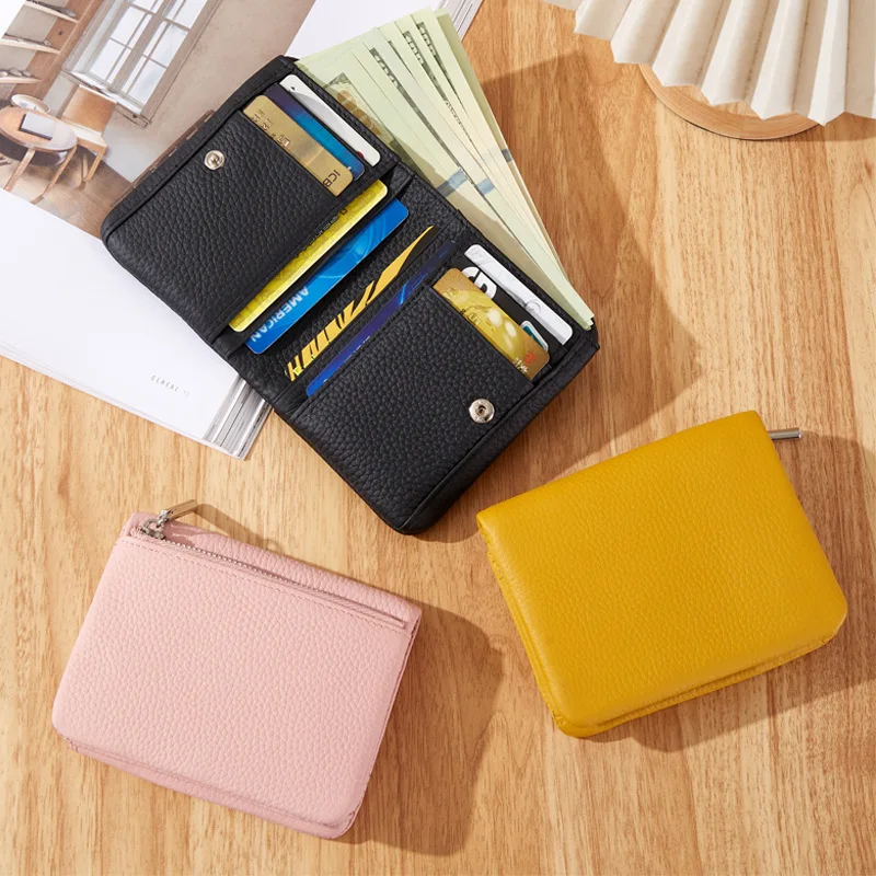 

Women's Genuine Leather Mini Wallet Unisex Thin Zipper Card Holder Small Coin Purse Large Capacity Change Storage Bag 2026 New