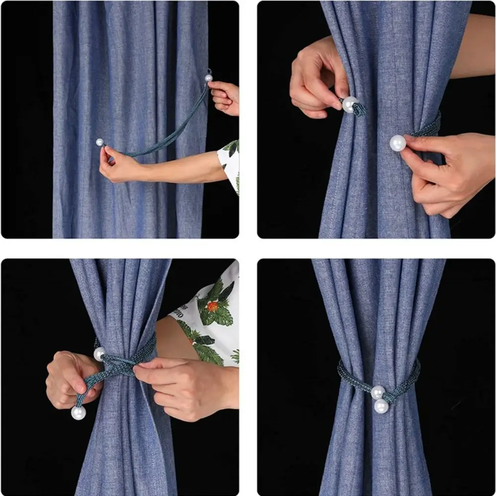 Small Pearl Pearl Curtain Clip With Strap Adjust Length Freely Curtain Holders Pull-Out Tie Installation-free Pearl Rope Home