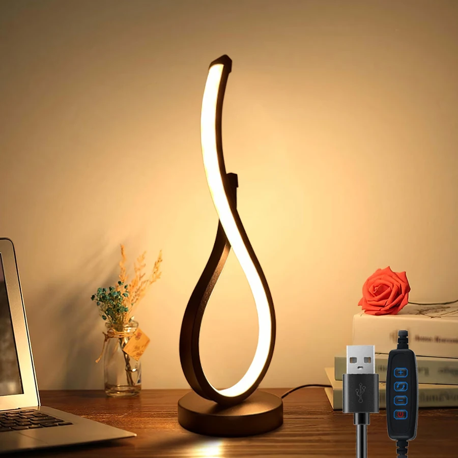

LED Table Lamp Modern Spiral Dimmable Nightlight Bedside Lamp Creative Bar Restaurant Coffee Shop Atmosphere Decor Night Light