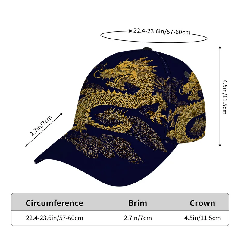 Snapback Baseball Cap Featuring a Golden Dragon with Clouds Adjustable And Made of Lightweight Polyester Perfect for Running