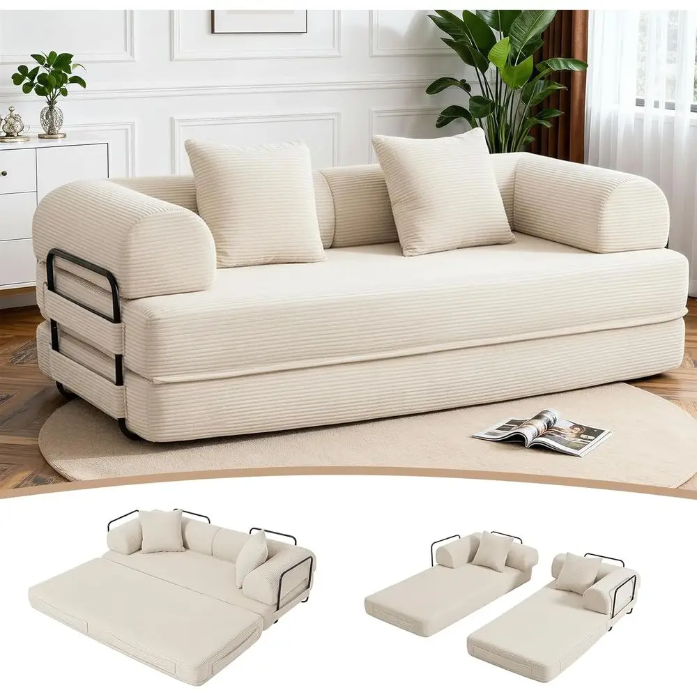 

Раскладной диван-кровать с фиксированным каркасом и съемными подлокотниками для гостиной или спальни (белый)