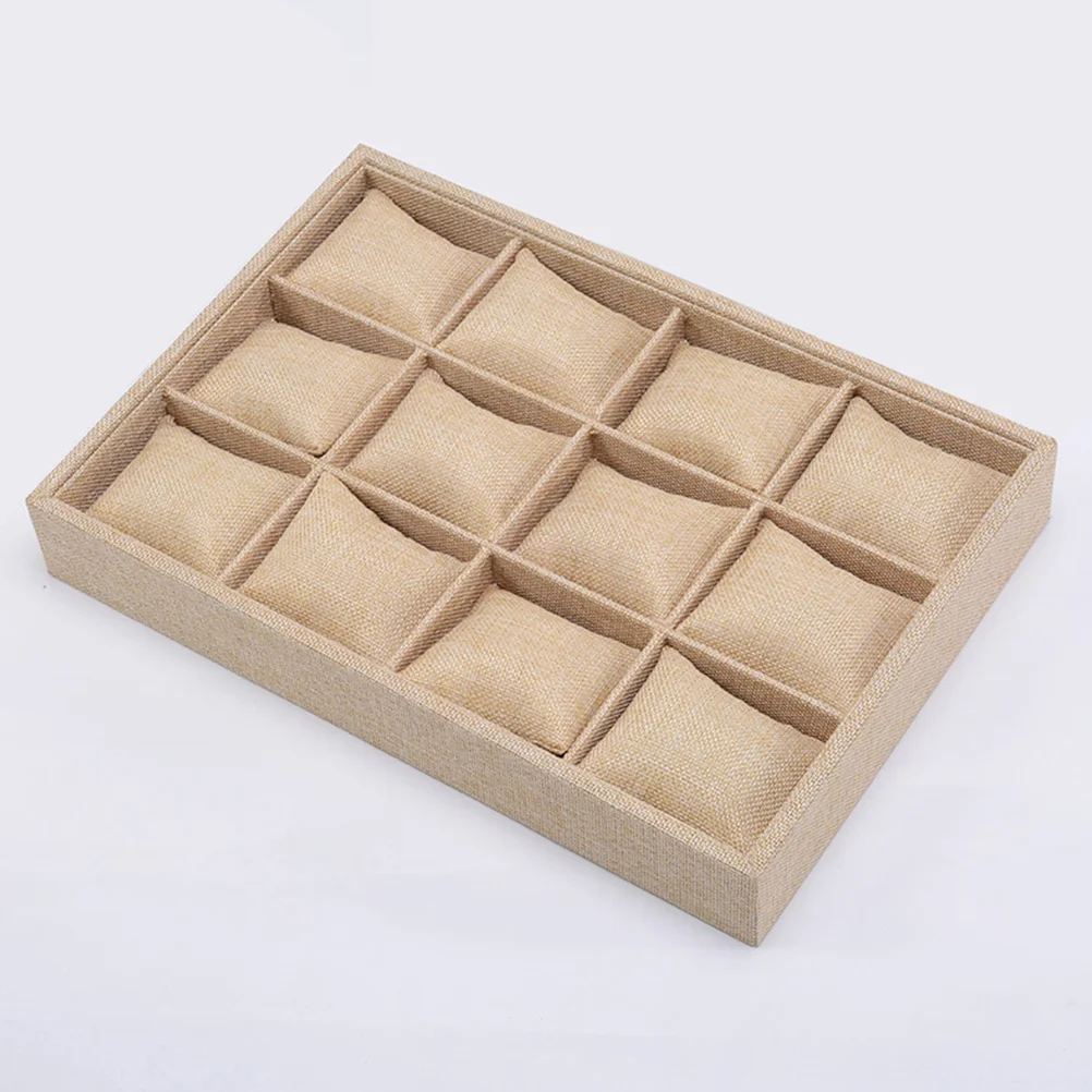 

Multi-Lattice Watch Display Box Linen Color Durable Density Board Removable Pillow Jewelry Storage Case Organizer
