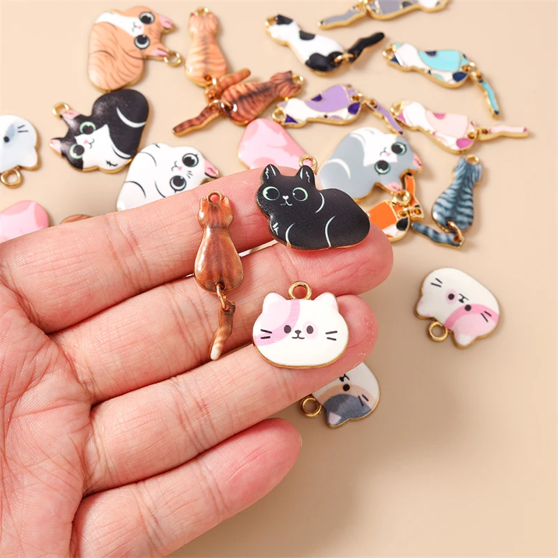 20 Stück gemischte Cartoon-Tier-Anhänger, Emaille-Katzenanhänger für die Herstellung von Halsketten, Ohrringen, Armbändern, DIY-Bastelarbeiten, Schmuckzubehör – Detail 2