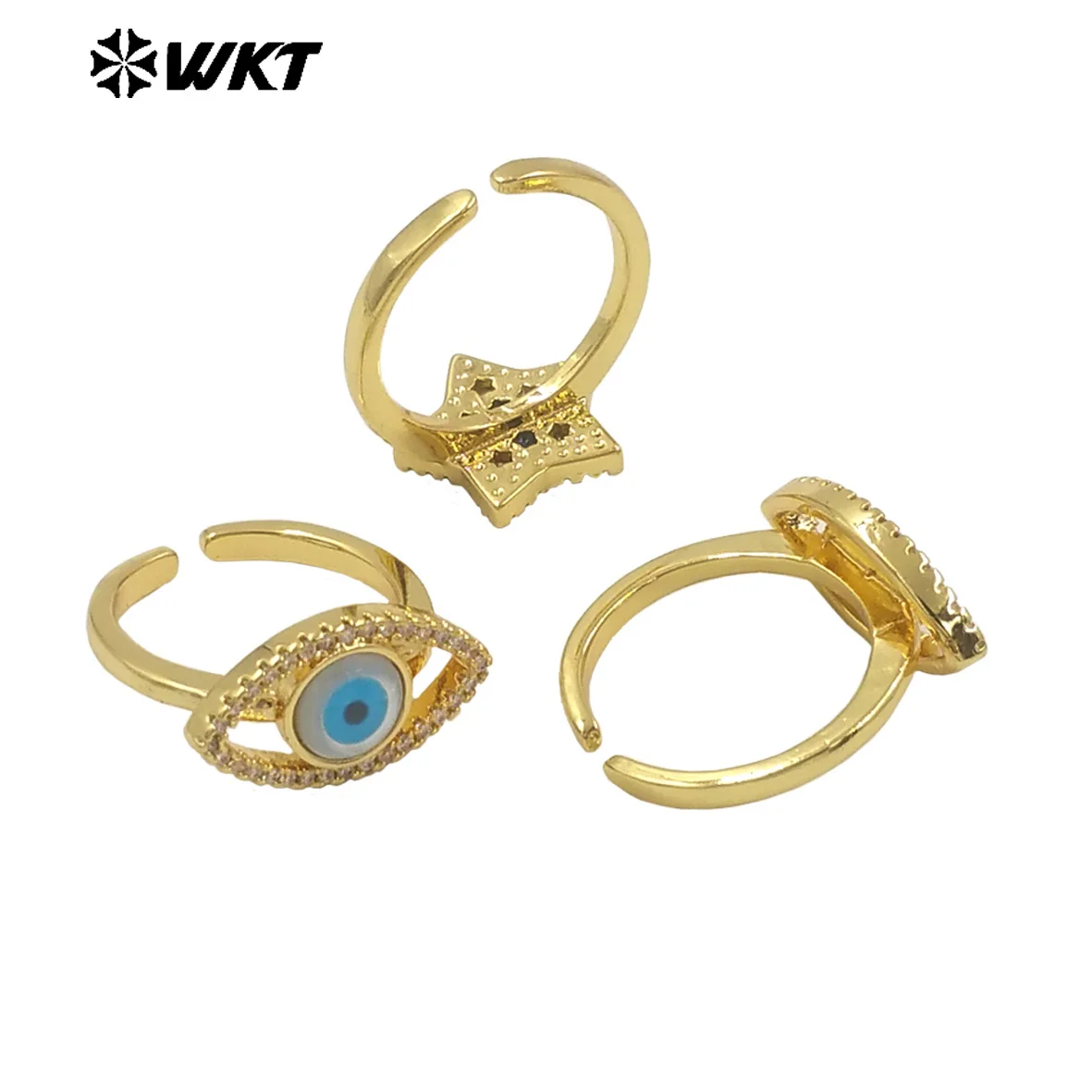 WT-MPR102   Cute Eyes And Star Shaped Zircon Inlaid Shell Plated Ring With Adjustable Opening Design Daily Match ACC