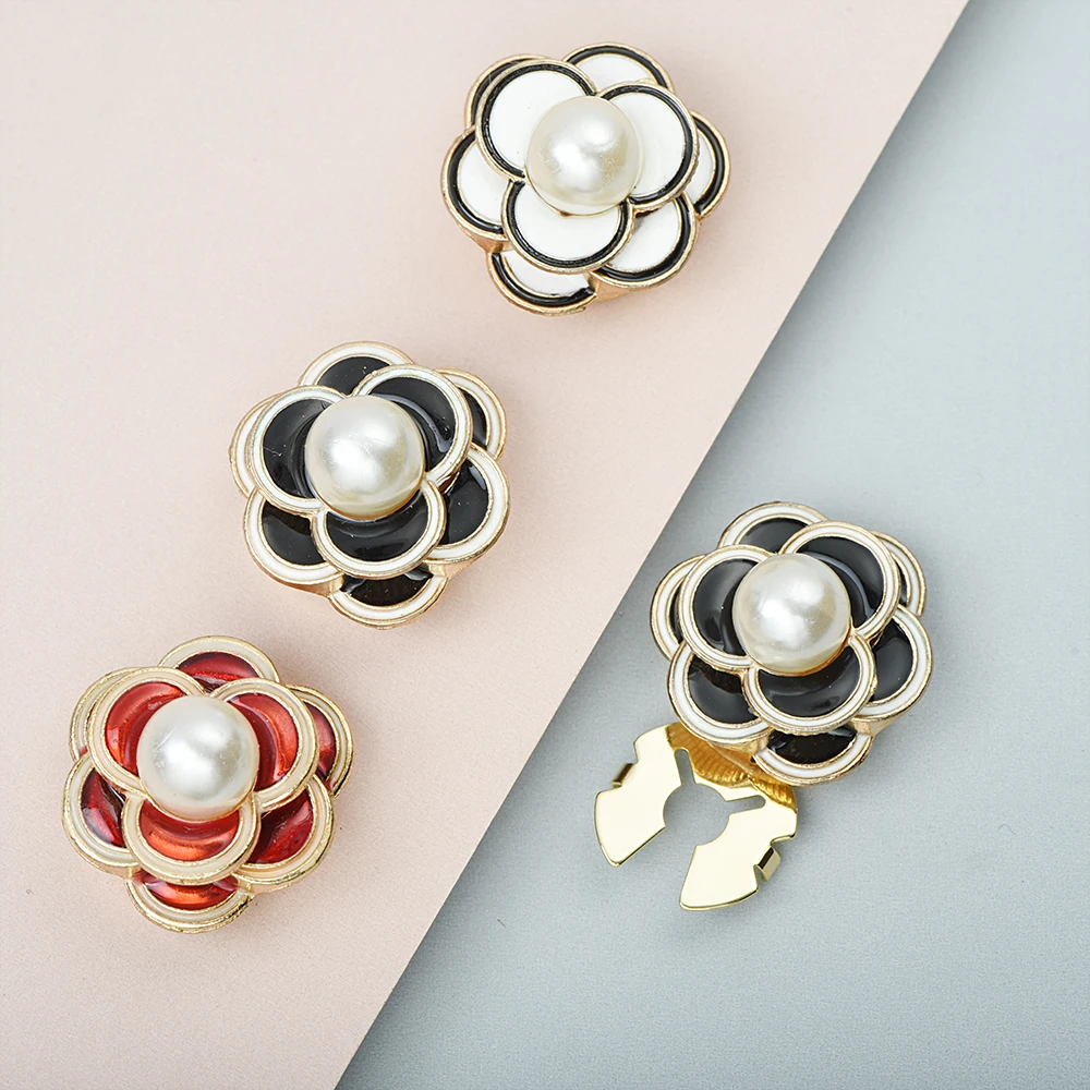 

2Pcs Women Shirt Button Cover Cufflinks Elegant Faux Pearl Double layers Camellia Sleeve Button Women Jewelry Decoration Gift