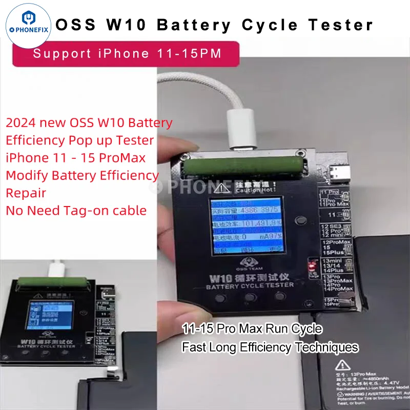 OSS Team-Battery Life Pop Up Tester, Saúde e Substituir Ferramentas, Aumentar rapidamente, iPhone 11, 12, 13, 14, 15 Pro Max, W10