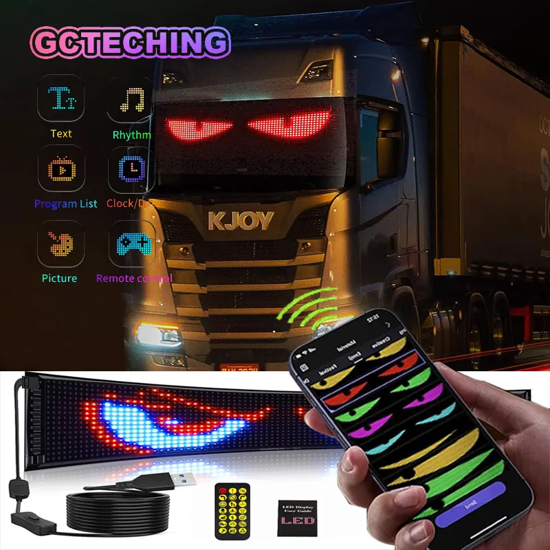 Panneau de pixels matriciel LED, yeux Led lumineux à défilement pour panneau de camion, panneau de voiture Flexible USB LED, application Bluetooth, contrôle de bricolage