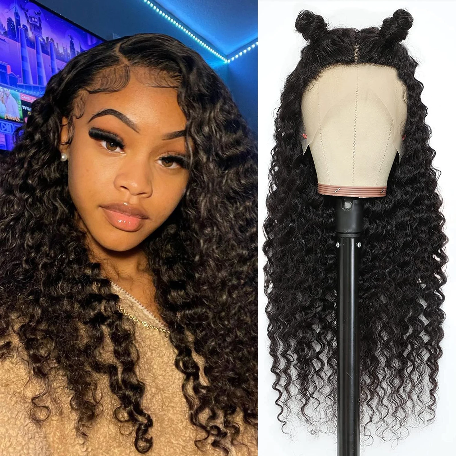 

YATUWIN Loose Deep Wave 4x4HD Lace Front Wigs For Black Women Pre Plucked Transparent Lace Frontal Brazilian Remy Hair Wig