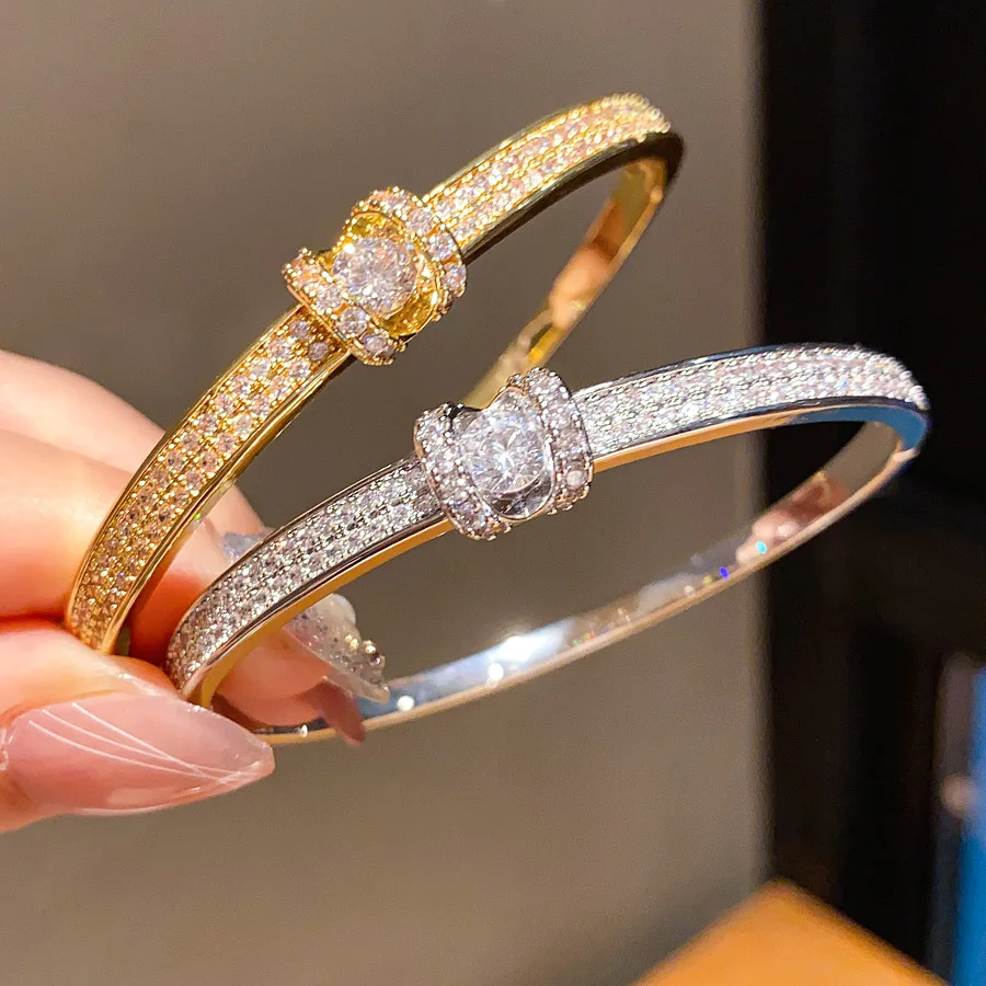 ZAKOL New 18K Gold Color Plated Shiny Cubic Zirconia Bracelets for Women Luxury Sparkling Crystal Versatile Jewelry Gift