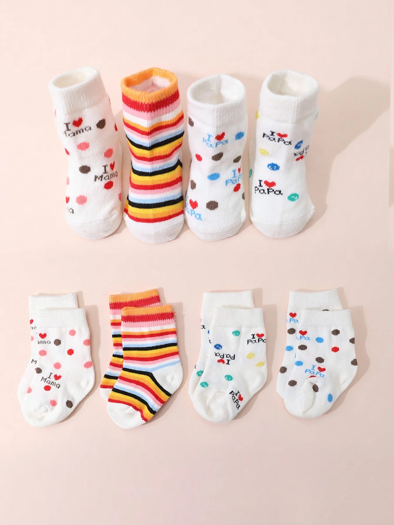 4/8 Pairs Infant Cotton Short Socks Cartoon I Love Papa Mama Rainbow Dot Star Ruffle Socks Soft Newborn Toddler 3-12M Daily Wear