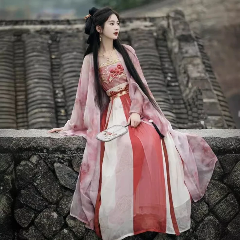 Women's Stage Performance Role Play Hanfu Set Pink Sweet Ancient Uniform Chinese Traditional Clothes Vintage Novelty Costume