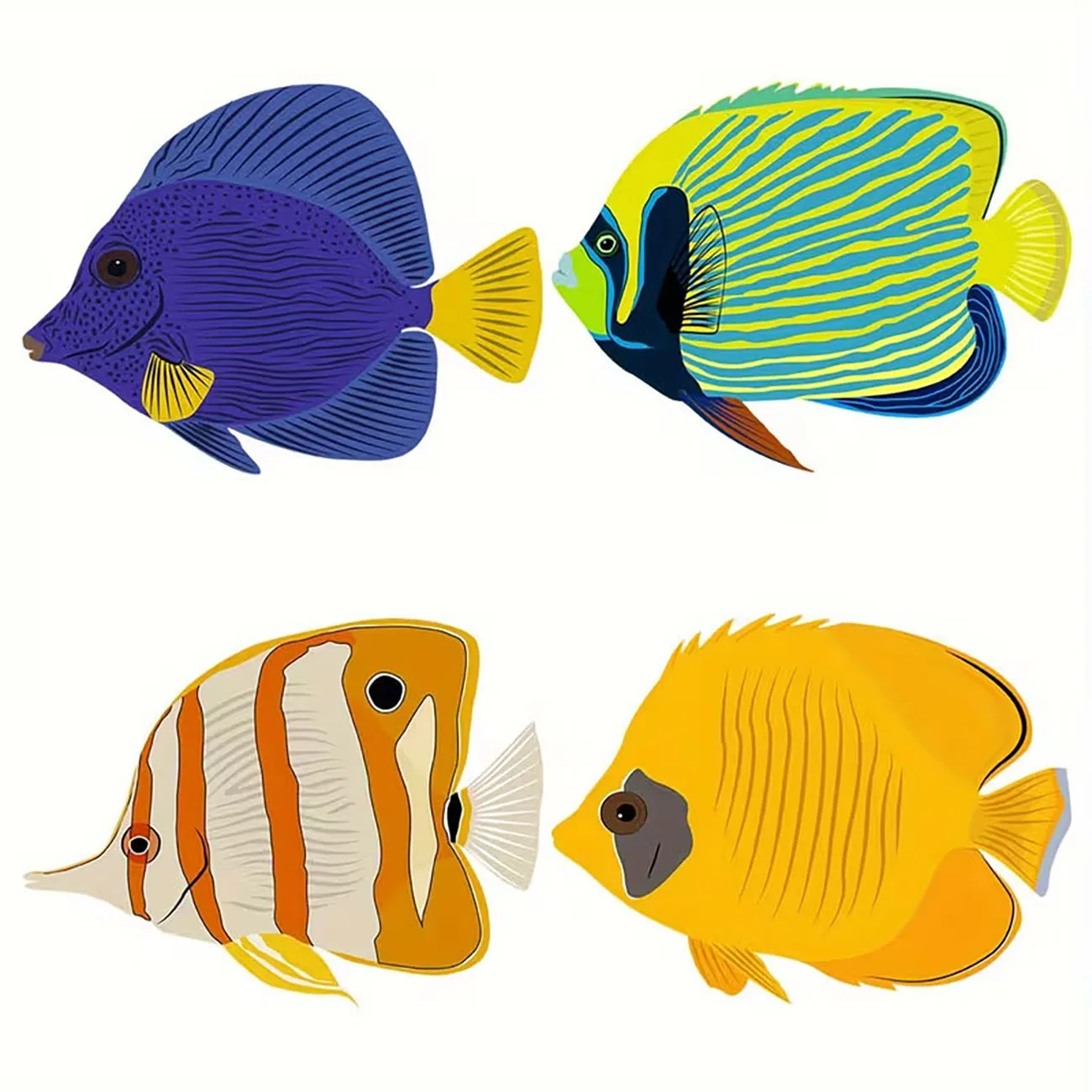 4 Pcs 2D Flat Wooden Tropical Fish Wall Decor Colorful Reef Fish Wall Art With Nano Tape No Drilling Coastal Home Wall Ornament