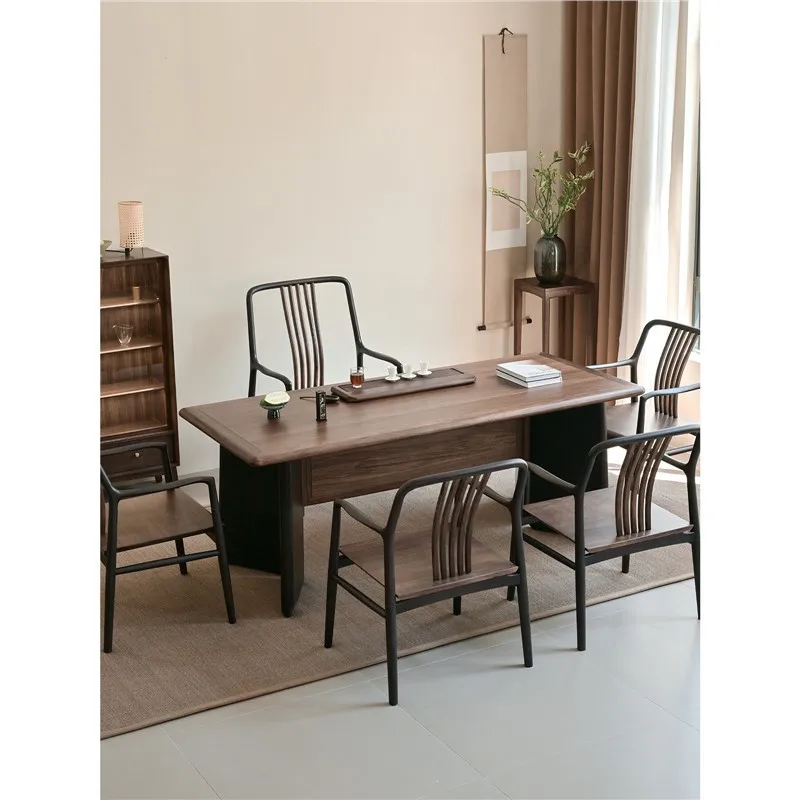 

Solid wood large board tea table and chair combination Ebony new Chinese office tea table Kung Fu modern simple Zen tea table