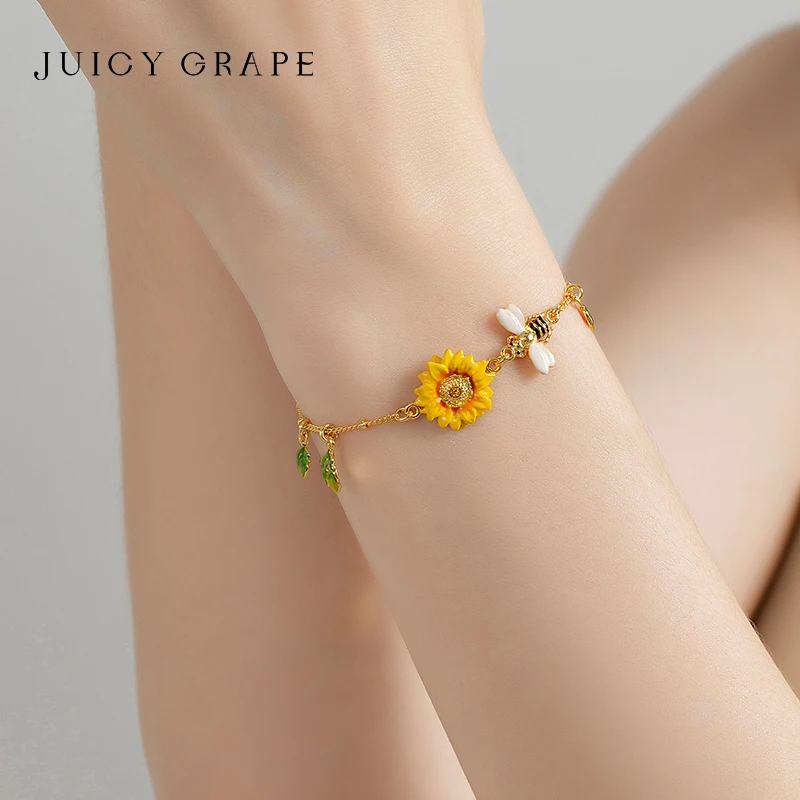 

JUICY GRAPE Original Design Sweet and Elegant Bee and Sunflower Bracelet-New 2024 Fine Jewelry for Women Perfect Gifts