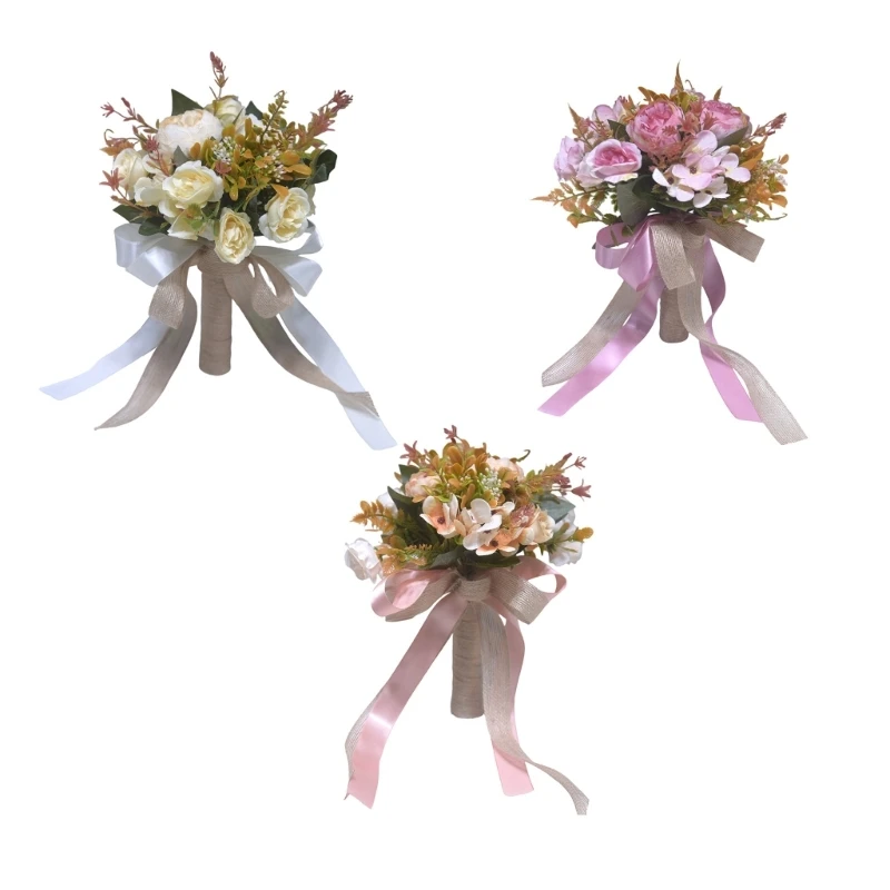 HX6F Nature Silk Flower Bride Handheld Bouquet with Life Like Design For Weddings And Outdoor Event Centerpiece Decoration