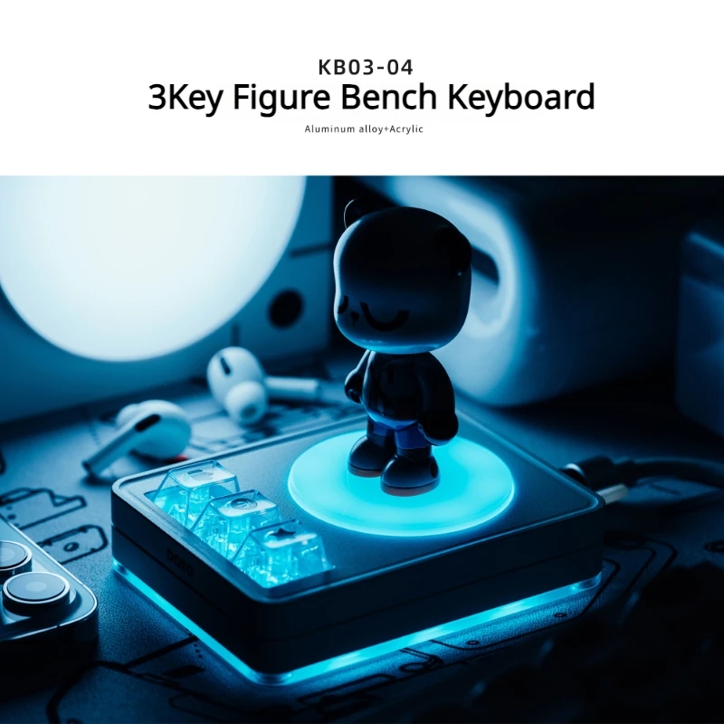 

ECHOME 3key Figure Bench Keyboard Wired Acrylic Mini Mechanical Keyboard Shelf Programmable Hot Swap Backlit Desktop Decoration