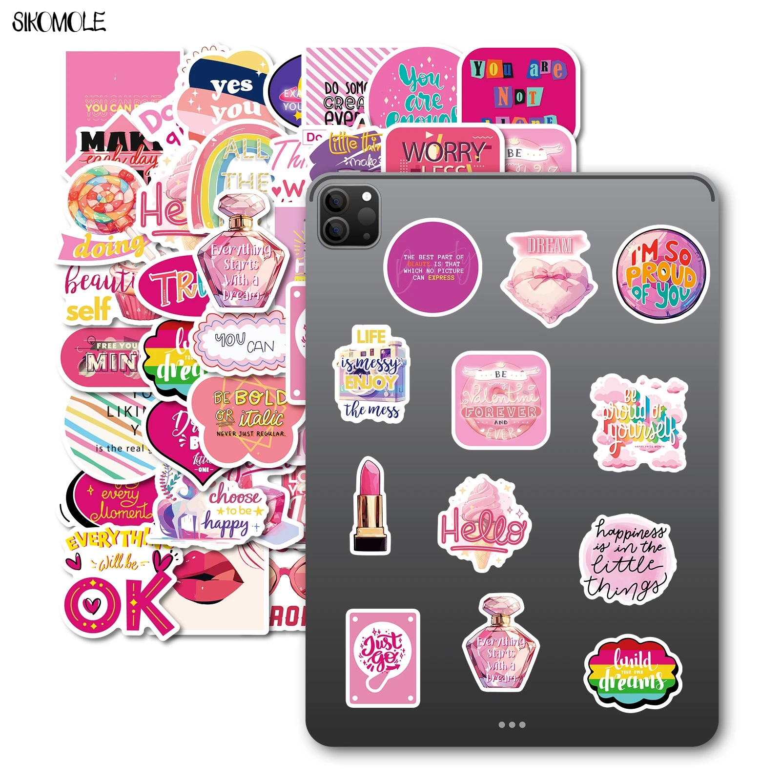 10/30/50PCS น่ารักการ์ตูนสาวสีชมพูรักข้อความสติกเกอร์ Kawaii ความงาม DIY เด็กกระเป๋าเดินทางตู้เย็น Decal Graffiti สติกเกอร์แพ็ค