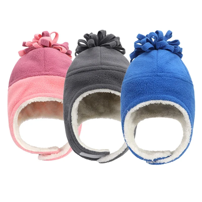 Autumn Winter Baby Hat Floral Girls Boys Earflap Hat Polar Fleece Kids Warm Cap Infant Toddler Bonnet Baby Stuff Accessories