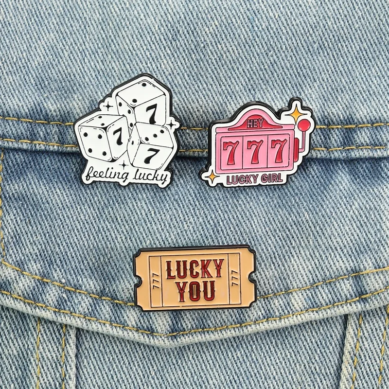 777 Lucky Girl Ticket Enamel Pins Cute Pink Slot Machine Brooches Badges Cartoon Dice Jewelry Gift for Kids Friends