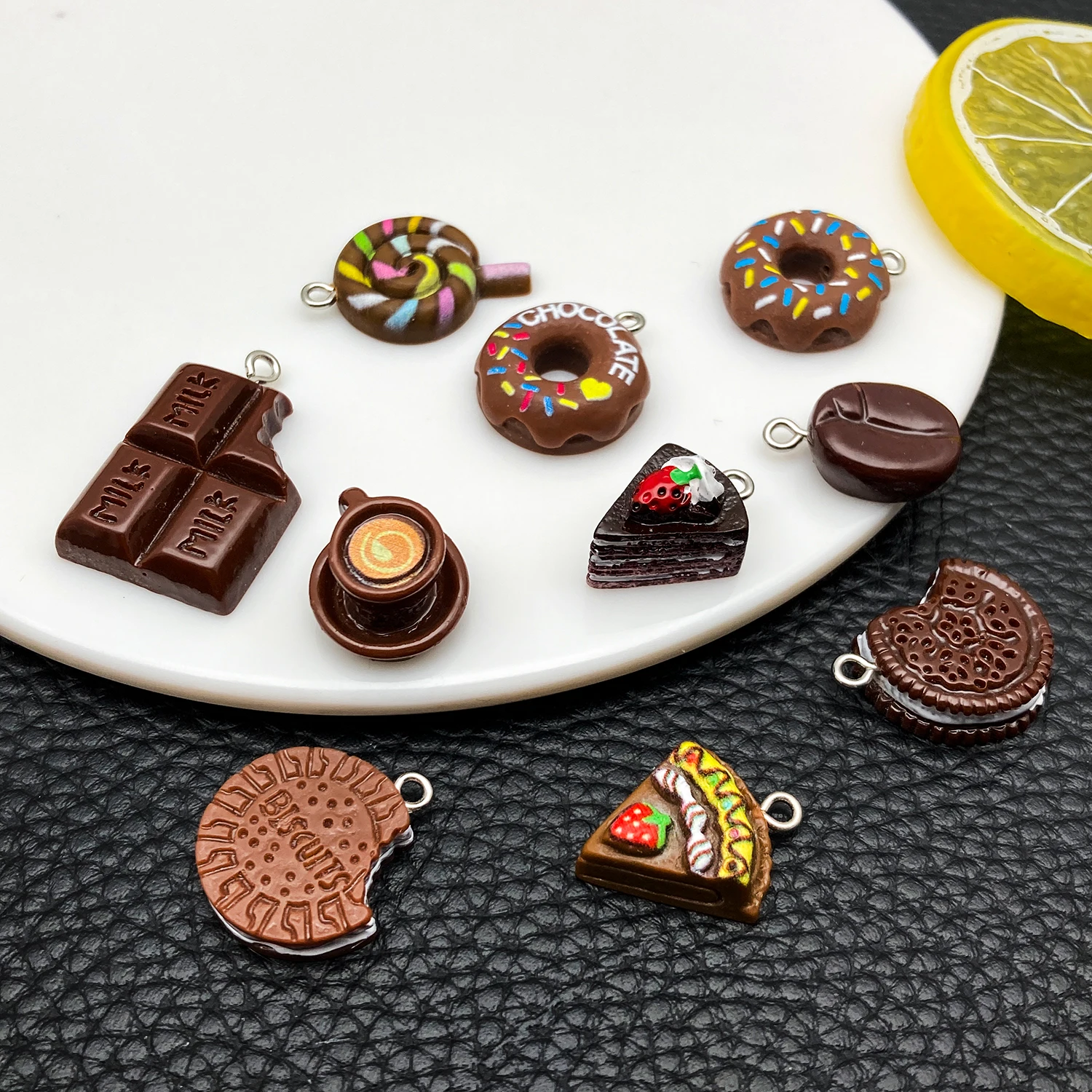 10pcs Resin Brown Chocolate Coffee Bean Series Charms Pendant DIY Necklace Bracelet Keychain Jewelry Accessories