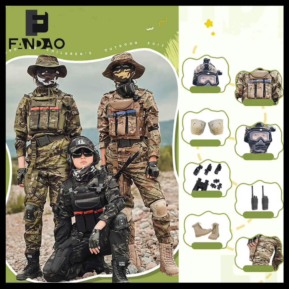 

Children's Tactical Camouflage Uniform Set Field Hunting Camping Role-Playing Costumes for Outdoor CS Airsoft Paintball Shooting