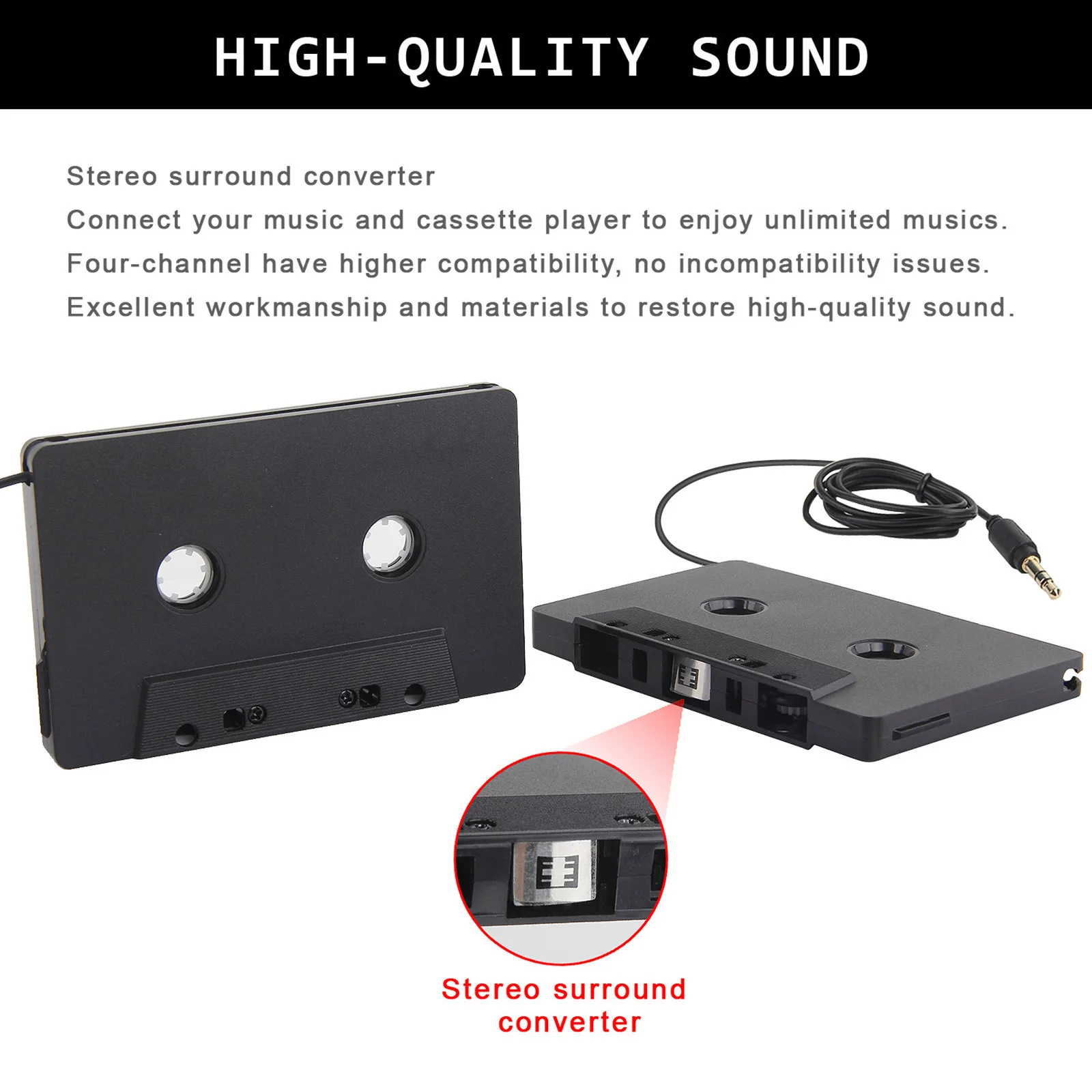 Car Cassette Tape Adapter 3.5mm Car AUX Audio Tape Cassette Converter For Phone Car CD Player MP3 MP4 Car Tape Player Accessory