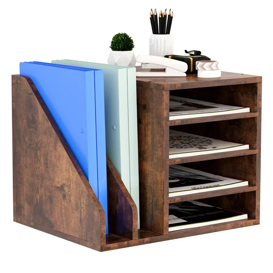 

Desk Organizer File Holder, Wooden Mail Organizer Countertop with Adjustable Compartments, Desktop File Organizer Paper Sorter f