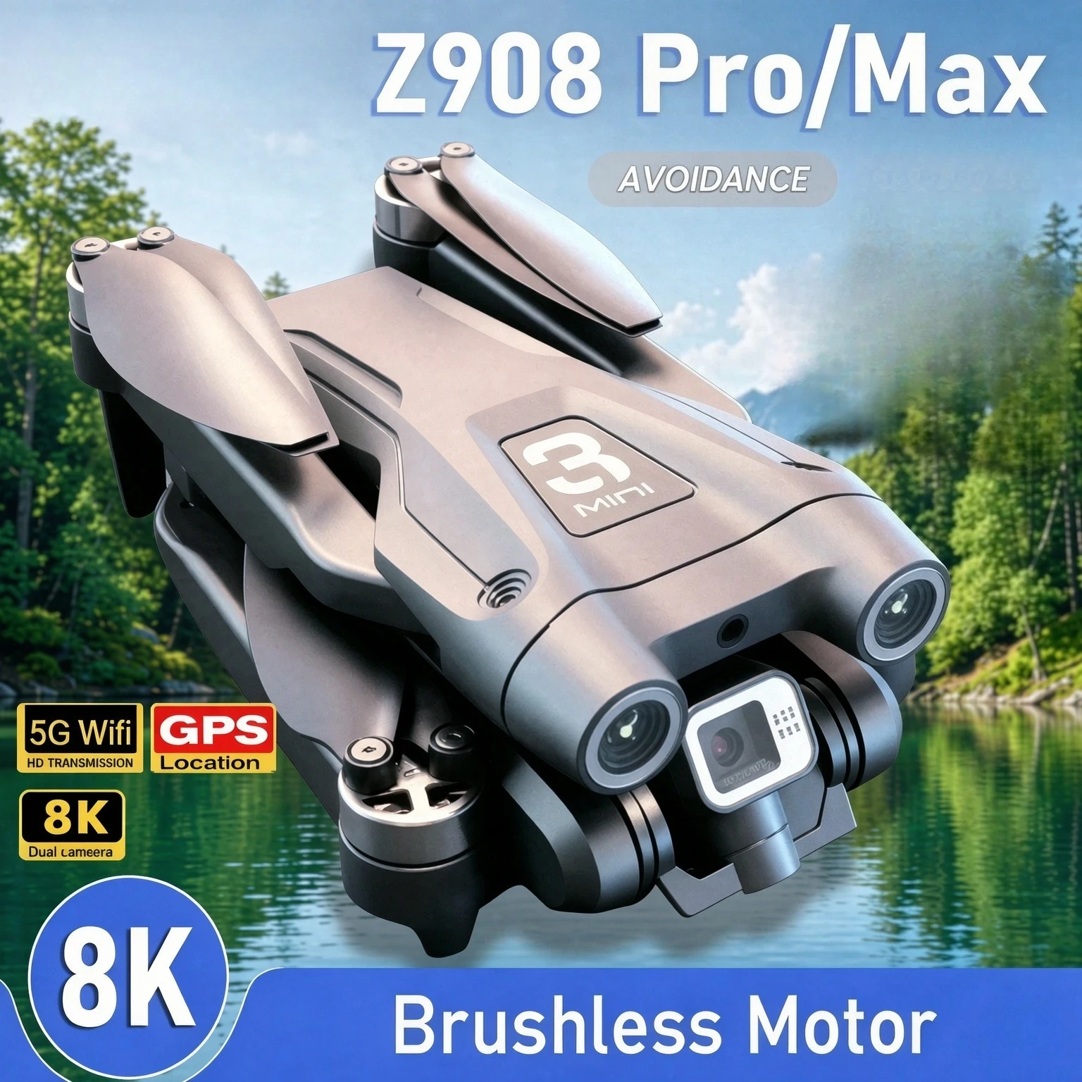Original Z908 GPS Foldable RC Quadcopter 3-Side Obstacle Avoidance 8K HD Brushless Optical Flow Positioning Drone for Adults