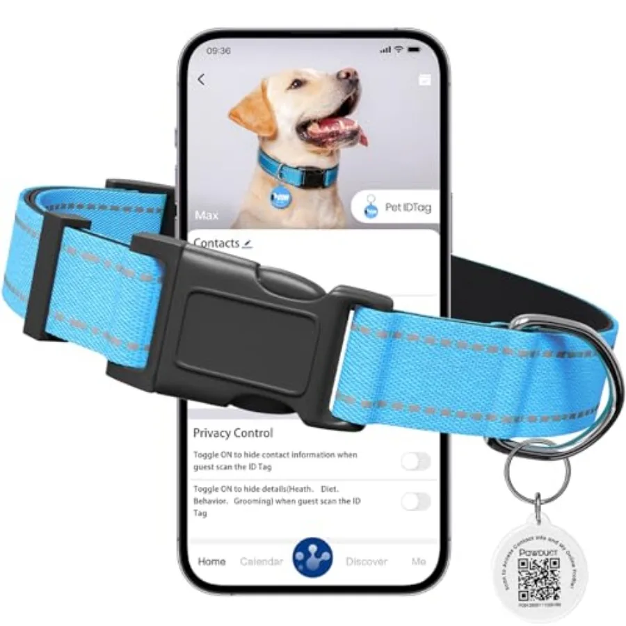 Personalized Collar with Smart ID Tag, Medium, Reflective Dog Collar, Smart Dog Name Tags with QR Code, Dog Collars for Medium