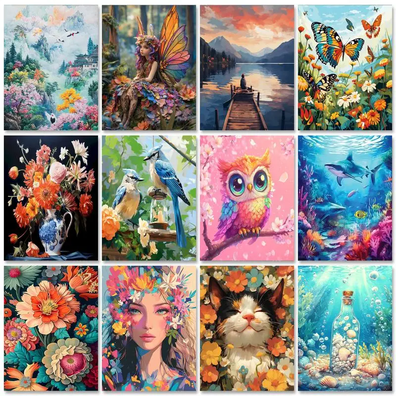 

RUOPOTY Frame Modern Painting By Numbers Handmade Picture Drawing Shell Landscape Diy Crafts Home Decor Gift