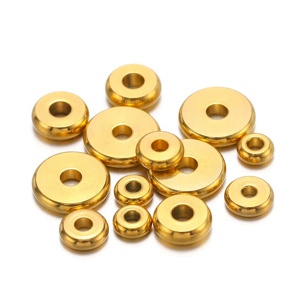 20/50pcs/lot Stainless Steel Gold Color Flat Round Beads Spacer Bead Charm Loose Beads for Jewelry Making DIY Bracelets Supplies