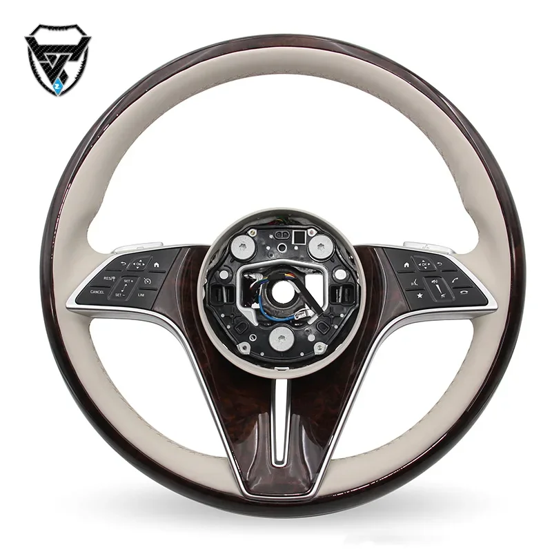 Peach Wood White Leather Modified Steering Wheel For Mercedes Benz C GLC E S CLS AMG ZC-221-M6-F