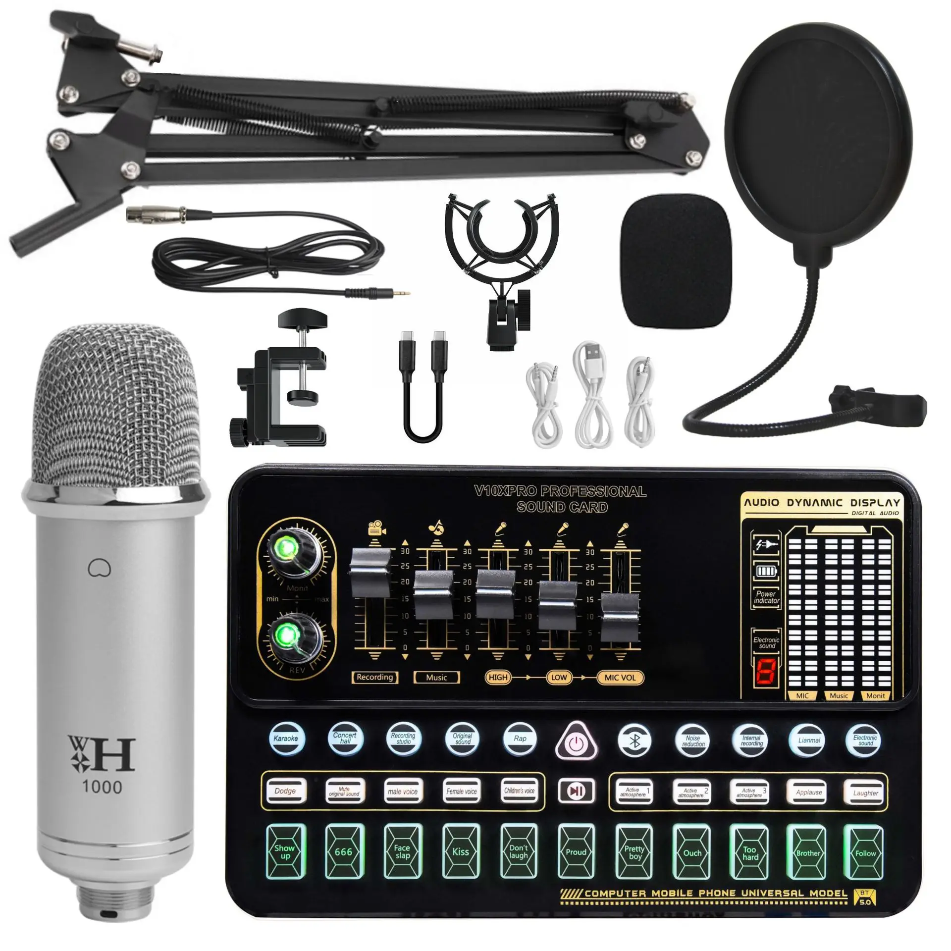 

V10XPro Sound Card Studio Mixer Singing Noise Reduction Microphone Voice WXH1000 Live Broadcast Phone Computer Record Sound set