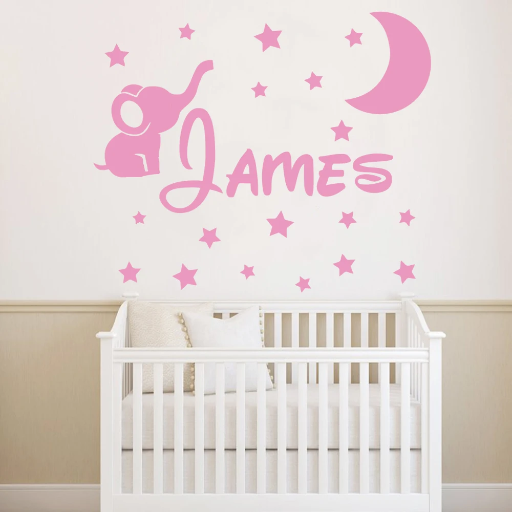 1 pc cool The dark view with cute elephant customize text Wall Art Decal Wall Stickers Pvc Material For Kids Rooms Decoration