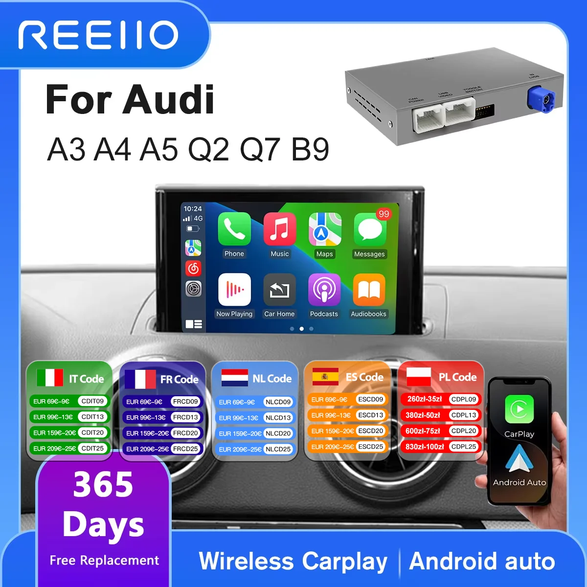 Wireless CarPlay for Audi A3 S3 8V Q2 2013-2018 Android Auto with Mirror Link AirPlay Reverse Camera Navigation Functions