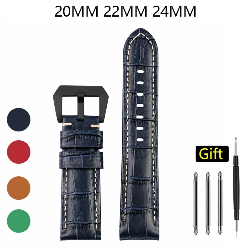 New 20MM 22MM 24Mm For Panerai Vintage Leather Strap Mens Niche Wristbands Replace Watch Strap Metal Buckle Unique Texture