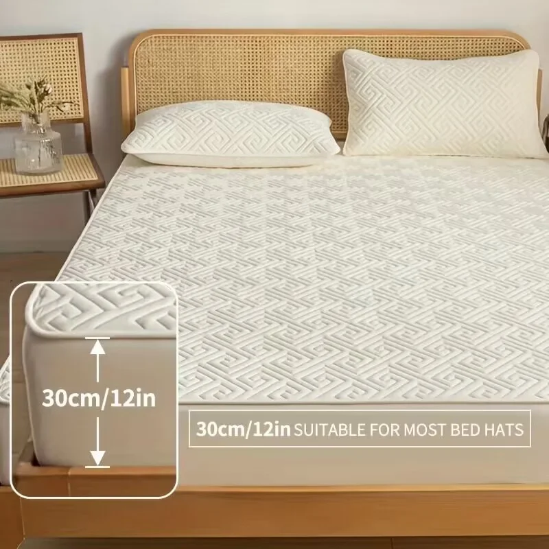 Home Waterproof Fitted Sheet Quilted Thickened Bed Cover Anti-Mite Non-slip Mattress Cover Soft Skin-friendly Bedspreads Bed Pad