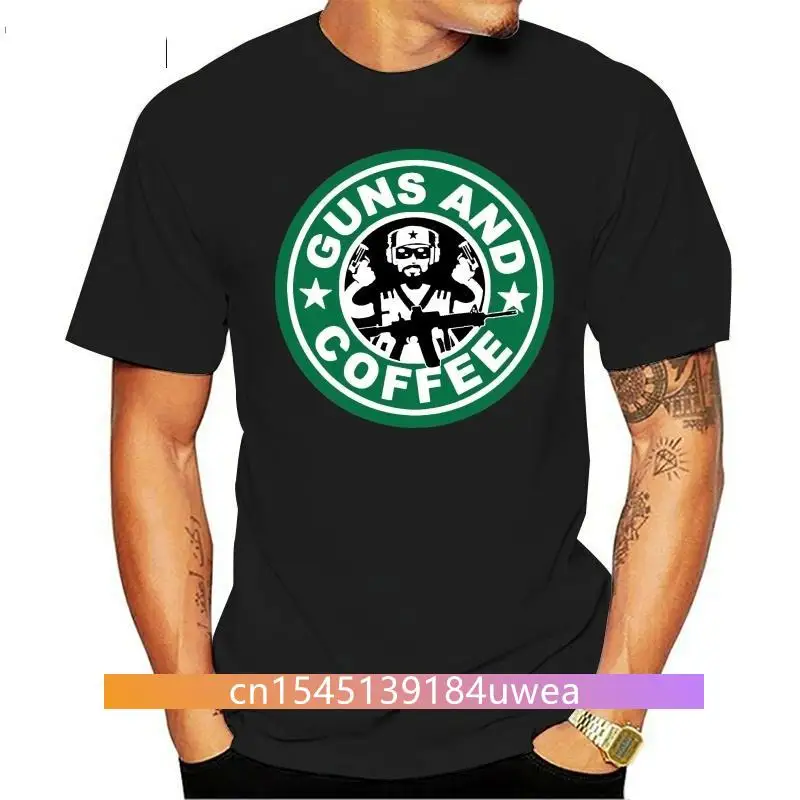 

Guns and Coffee logo pistol rifle AR-15 charcoal tee mens shirt choose A size