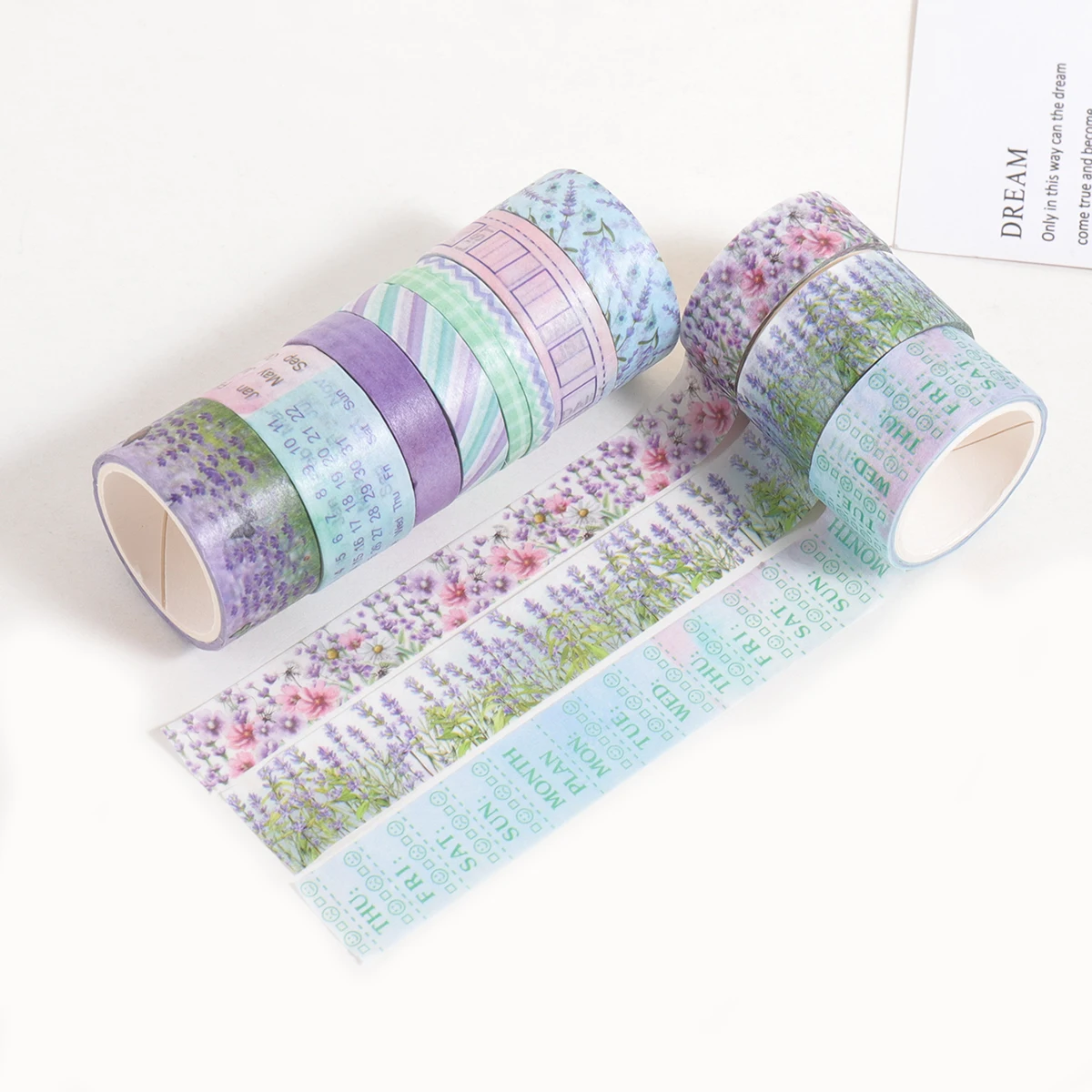 11 لفة من شريط واشي بطابع اللافندر، أنماط هندسية زهرية، مناسبة لسجل القصاصات بنفسك، مواد تزيين الألبوم #3
