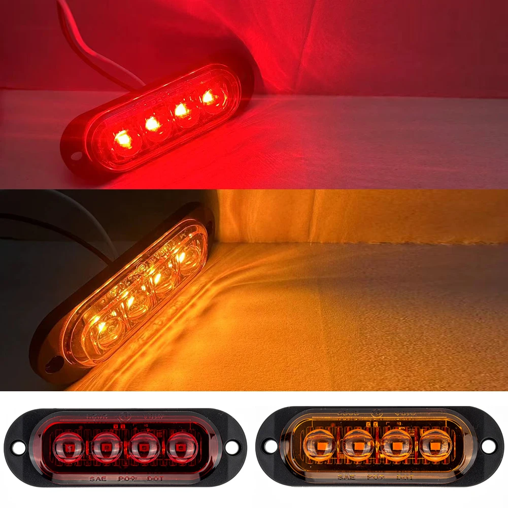 2/4 LEDs Truck Len Side Marker Lights 12-24V Waterproof Car Trailer Lorry Truck Van Bus Safety Warning Signal Light Red Yellow