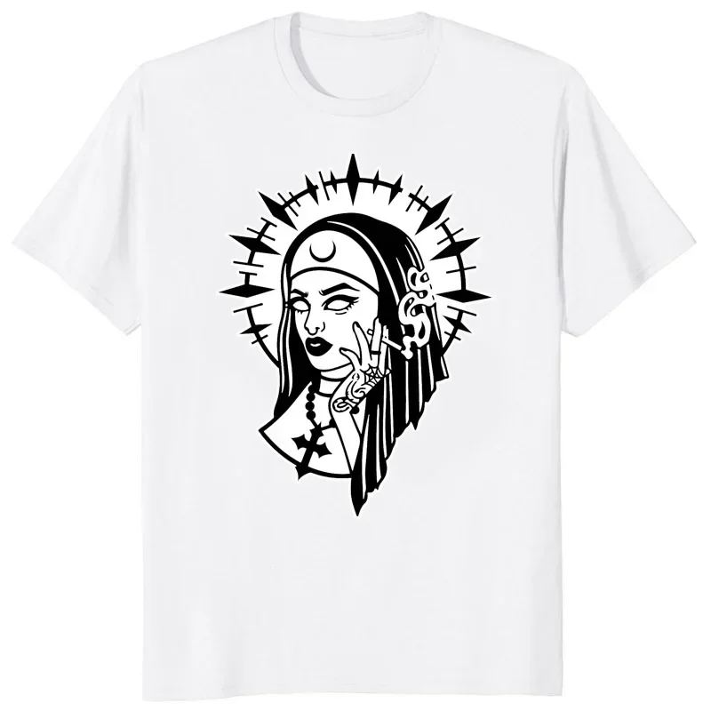 เสื้อยืดลายการ์ตูนแม่ชีสำหรับผู้หญิง เสื้อยืดพิมพ์ลายสำหรับผู้หญิง เสื้อผ้าลำลองฤดูร้อน