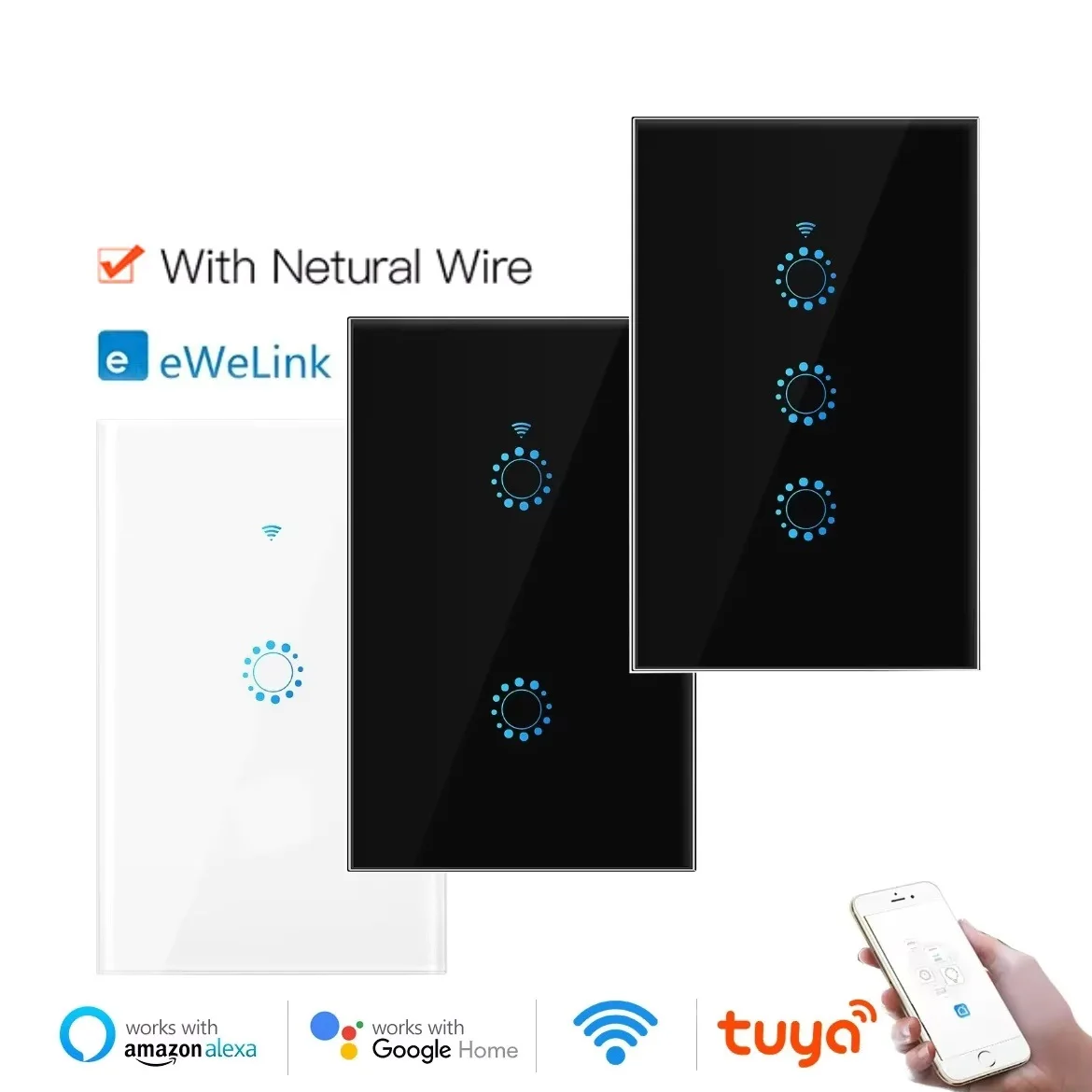 US/AU Wifi Smart Light Wall Switch Tuya Interruptor Rectangle Touch Glass Panel Remote Control by Alexa Google Home