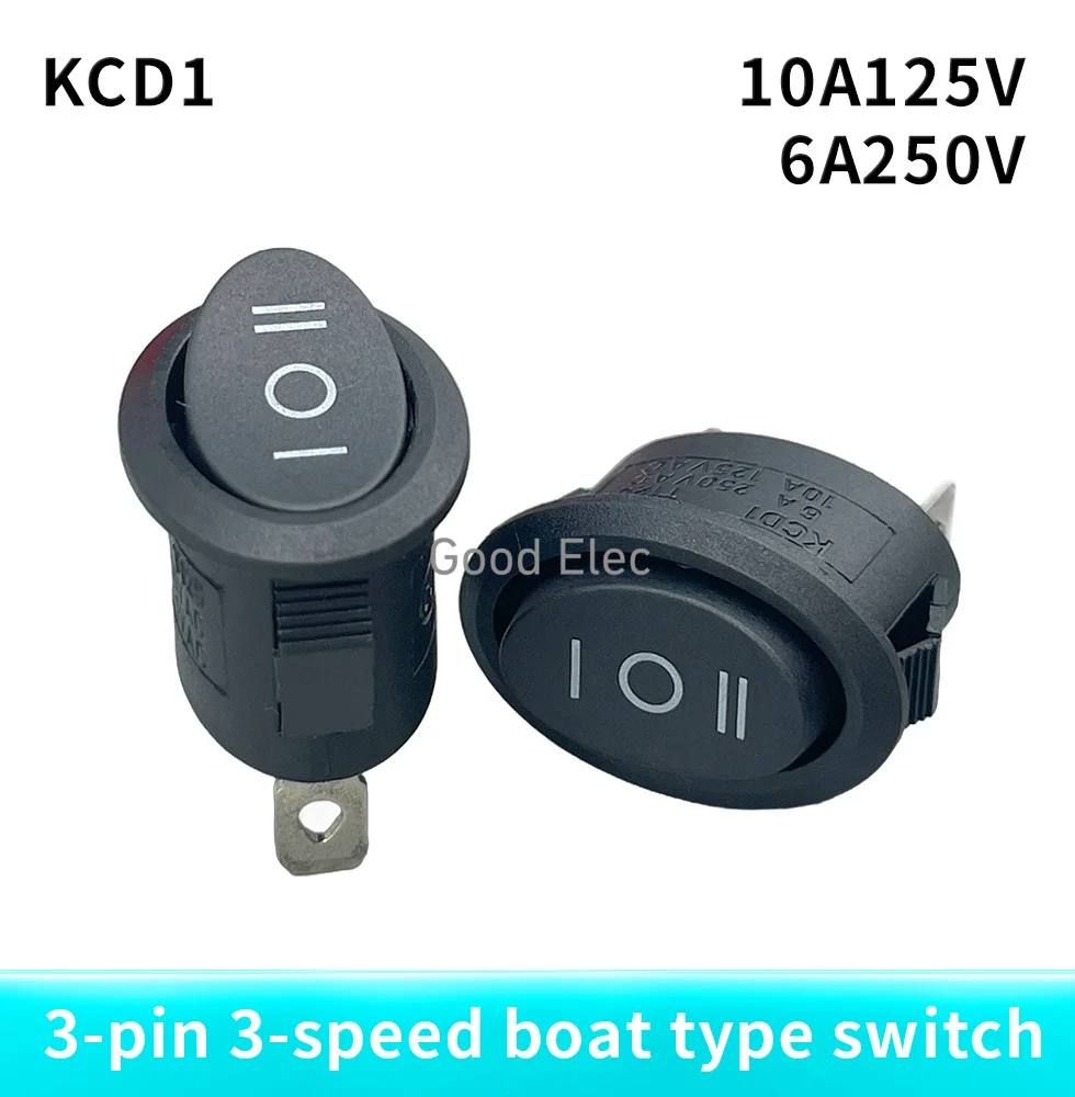 1PCS ON-OFF-ON AC 6A 250V 10A 125V Black  3 Position 3 Pins Mini Oval Rocker Switch