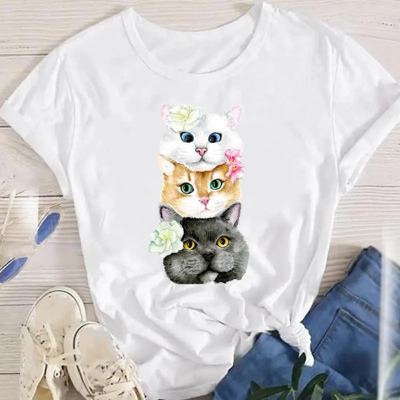 Oversized Women T Shirt Harajuku Life is better with a cat Print Graphic Tshirts Lady Short Sleeve Tops Summer Female Tee Shirts