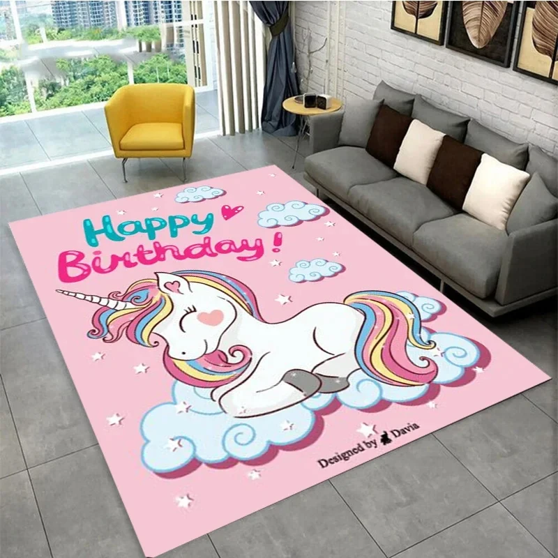 Cartoon Unicorn Rainbow Carpet Kids Girls Bedroom Decoration Area Rug Lovely Fantasy Animal Floor Mat Home Living Room Doormat